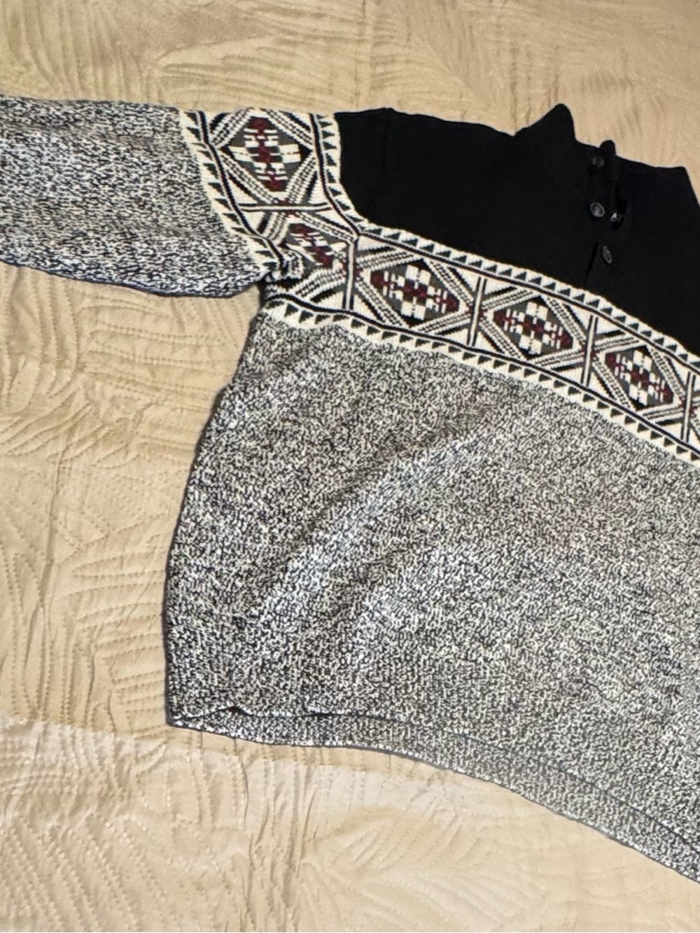 Chaps Black/Gray Patterned Pullover with Geometric Accent Men’s Heavy Sweater XL